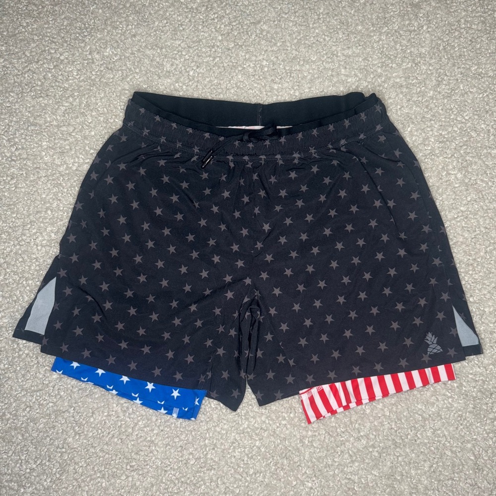 Chubbies Danger Zones 5.5" M Ultimate Training Shorts Black Stars USA Flag Lined